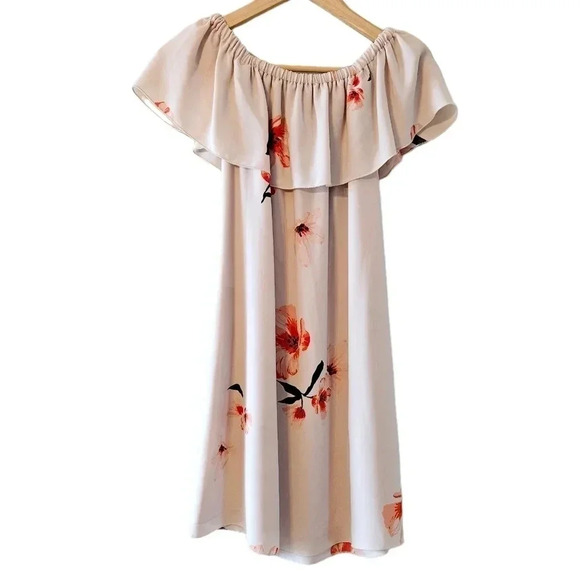 Aritzi Wilfred Aritzia Neuchatel Off Shoulder Floral Print Mini Dress Dusty Pink - Picture 1 of 15